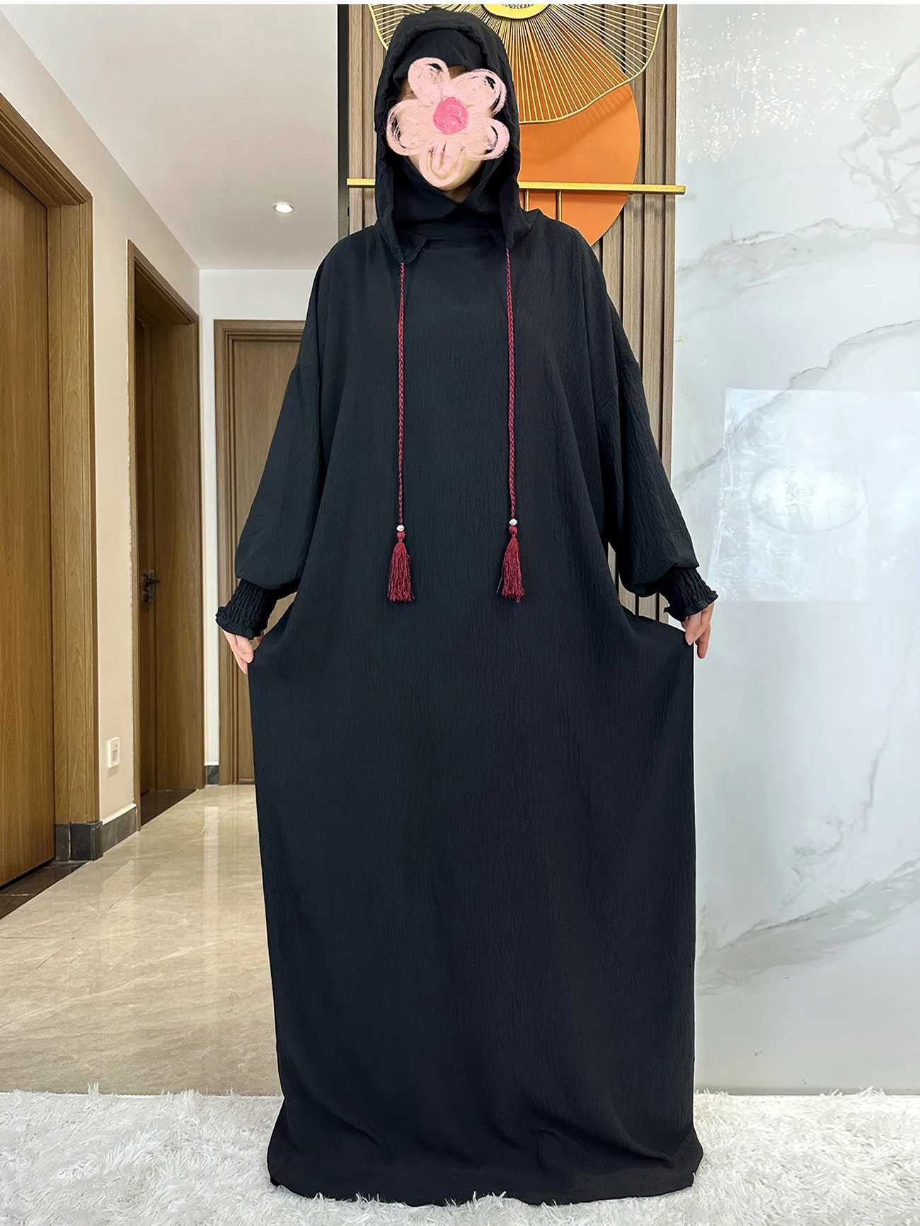 Womens Cotton Abayas Muslim Ramadan Prayer Dress Hooded Solid Color Casual Batwing Sleve Arab Oriental Robe Eid al Fitr Djellab X250327