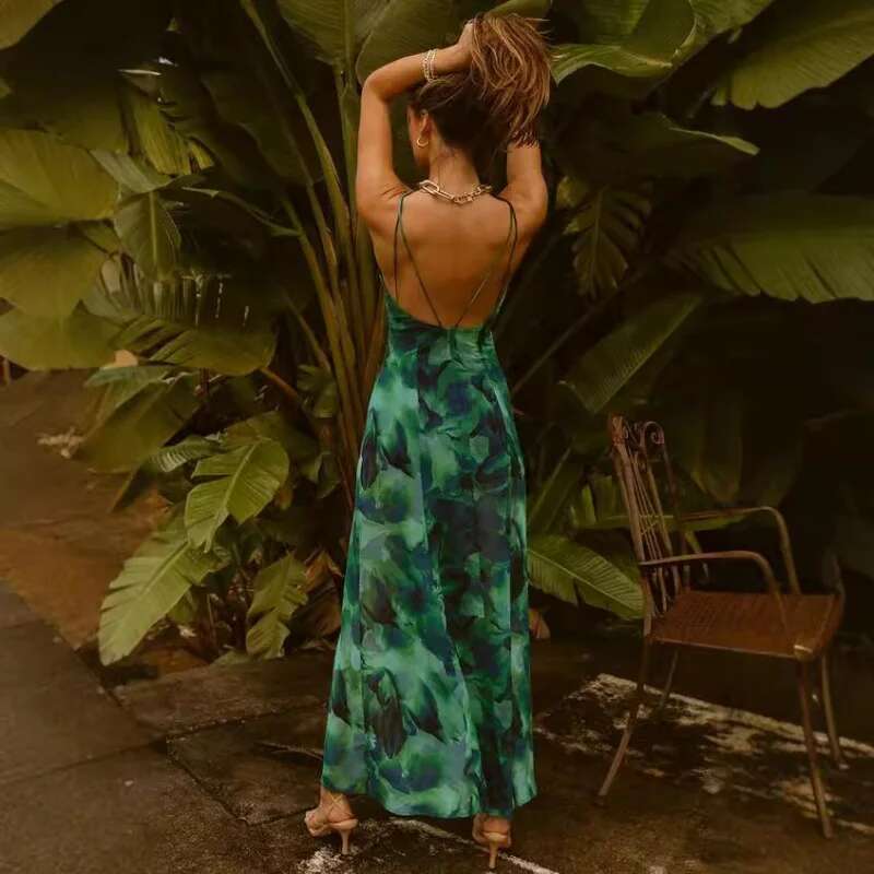 Dongdumaoyi Lente Zomer Nieuwe Dames Sexy Mouwloze Maxi Jurk Met Bandjes En Print C