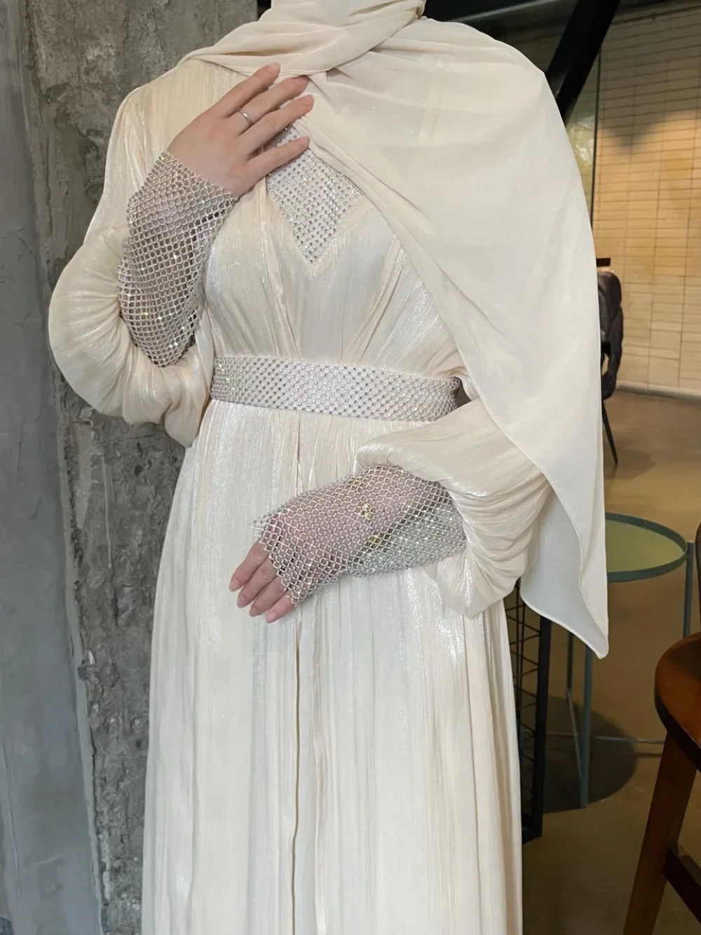 Party dress set of 3 suitable for Muslim Abaya women with scarf long cardigan wool sweater Vestdos belt Dubai Abayas Eid al Fitr Ramadan Jalabia 25032