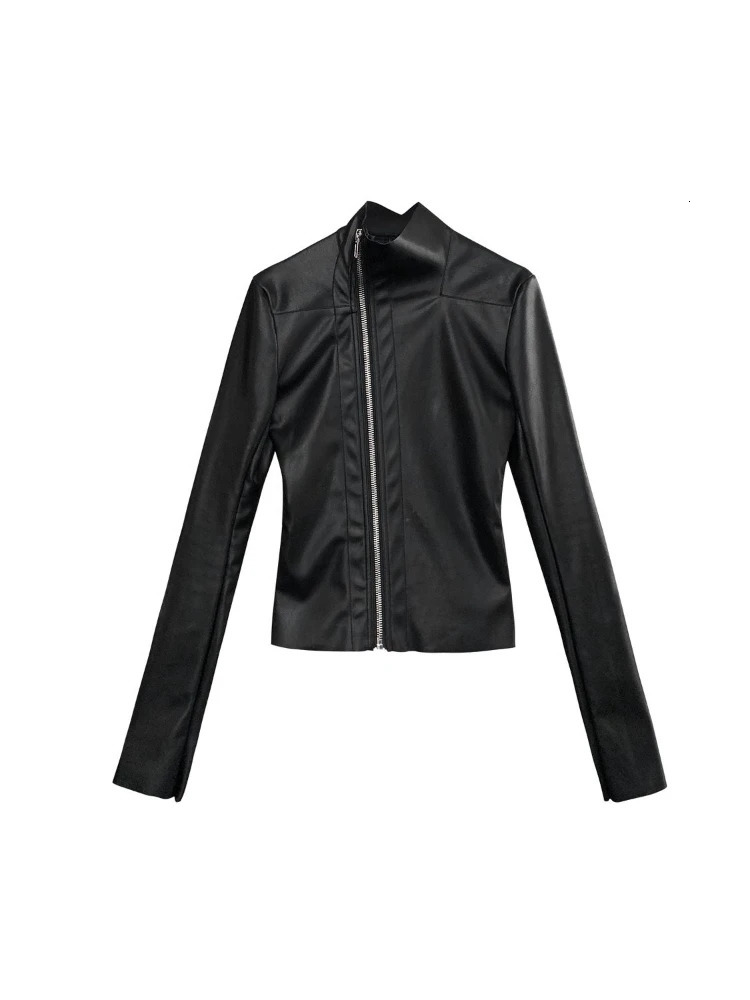 Streetwear Solid Womens PU Jacket Y2k Aesthetic Zipper Ultra Thin Suitable for Cutting Elastic Jacket Harajuku Casual Black Punk Mujer Chaqueta 250322