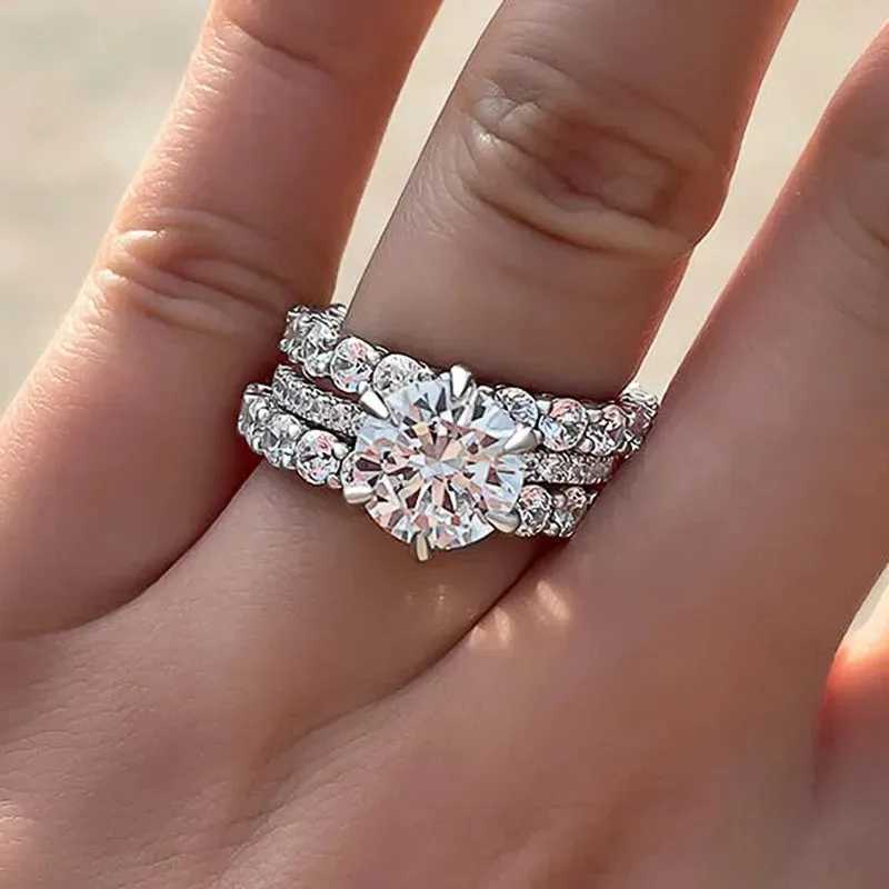 925 sterling silver wedding ring womens 3Pcs set crystal cubic zirconia luxury decoration engagement party hot fashion jewelryXJ250327