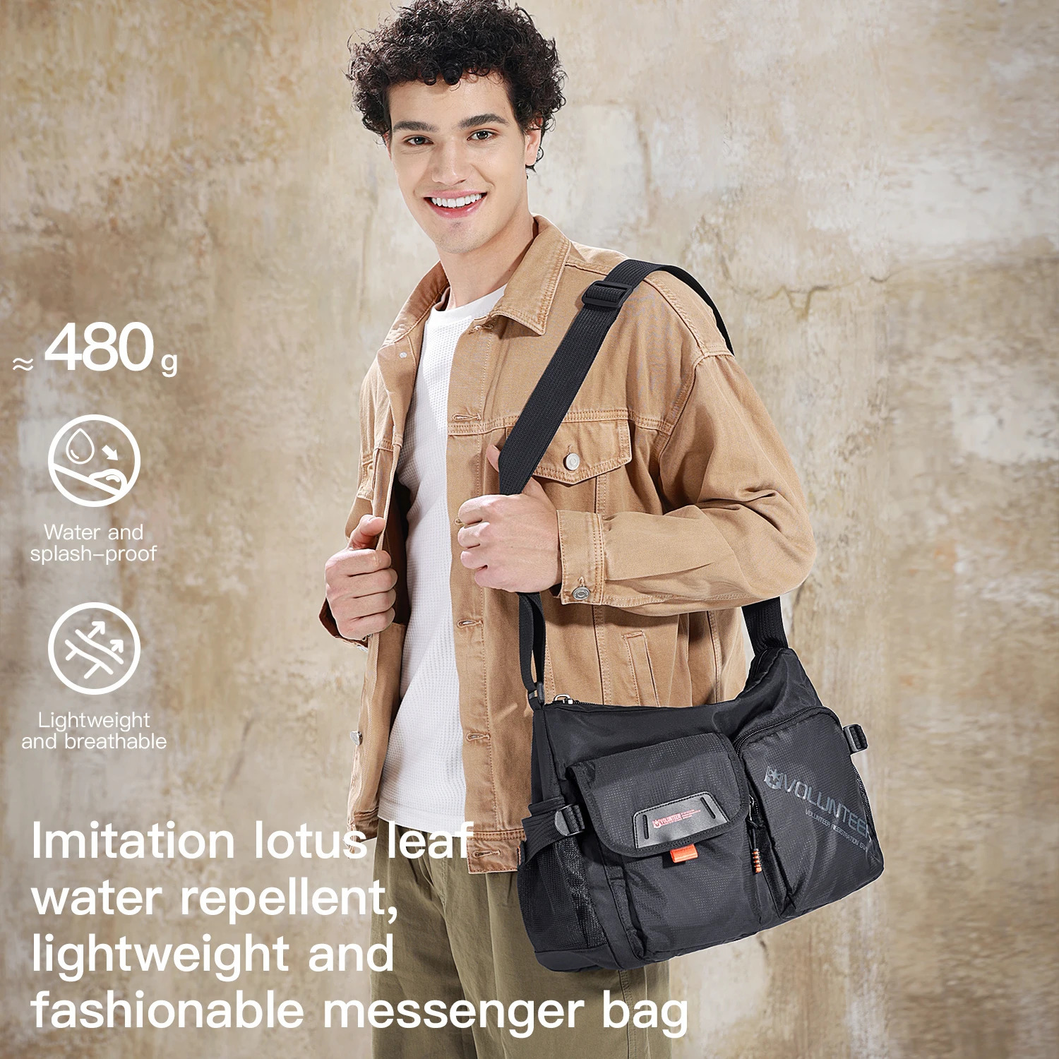 Volunteer Cross Body Bag Mens Fashion Waterproof Oxford Letter Printing Messenger Casual Lightweight Shoulder 180218 250326