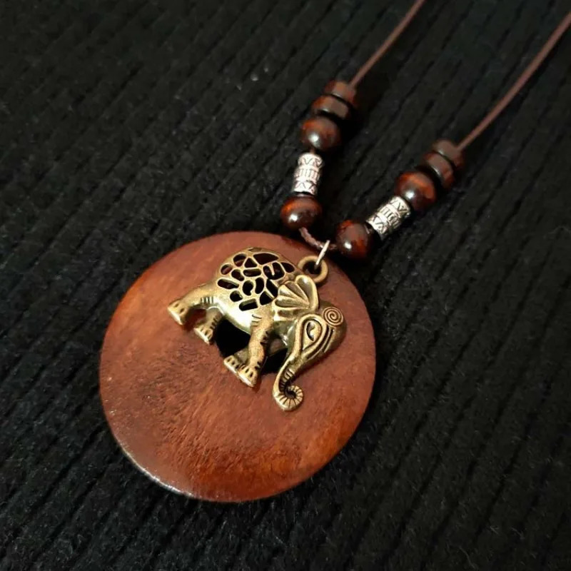 Vintage cotton linen accessories ethnic style Korean wooden bird pendant womens sweater necklace 250325