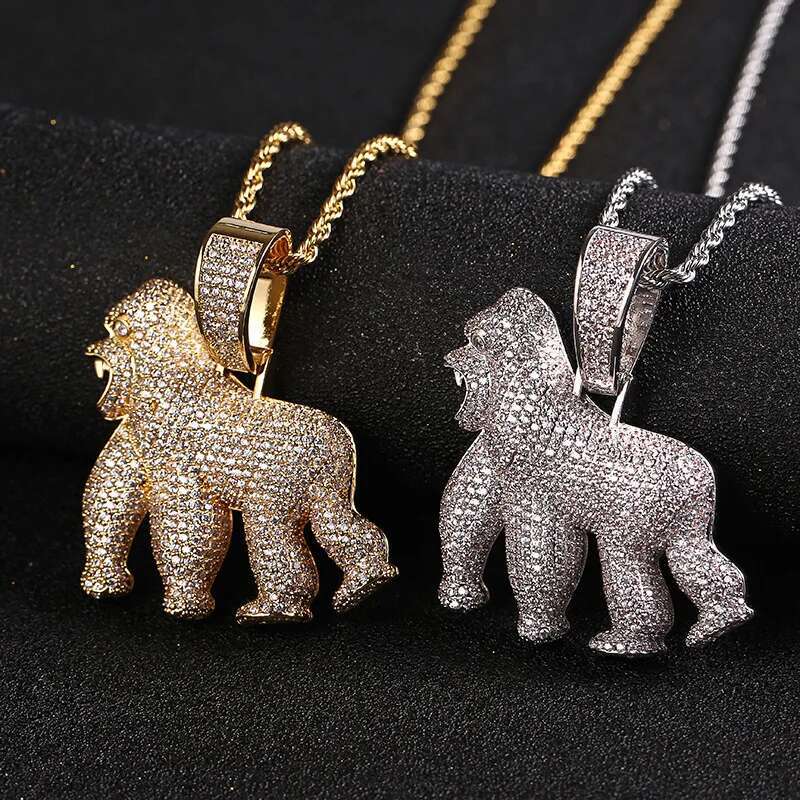 Mens Animal Gorilla Pendant Necklace Fashionable Hip-Hop Punk Rock Animal Jewelry Fashionable