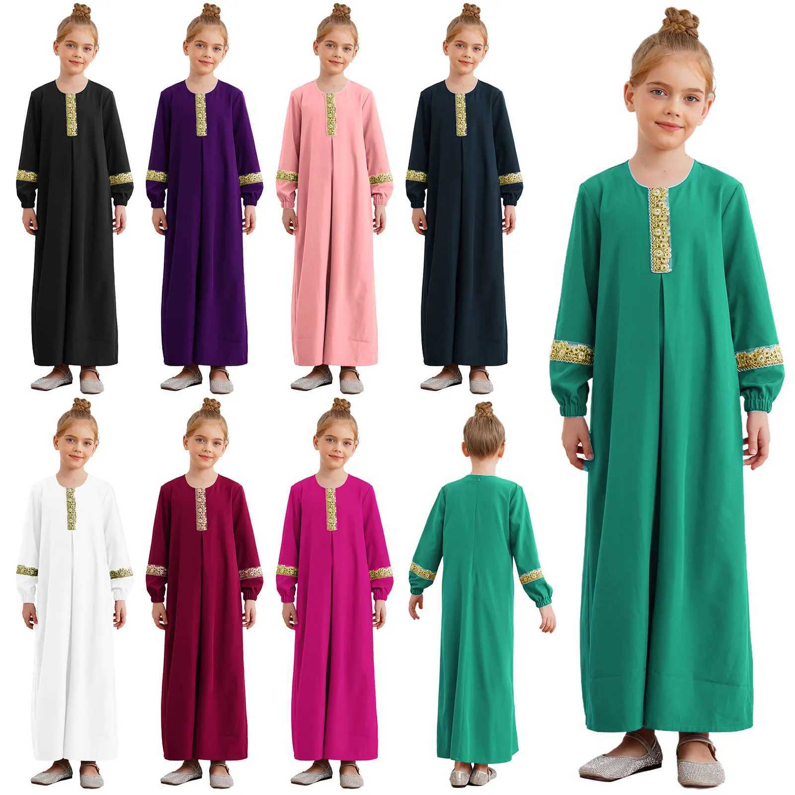 Childrens girl Muslim dress Abaya Morocco Kaftan Islamic childrens clothing Eid al Fitr long sleeved long skirt theme Par makeup W250326