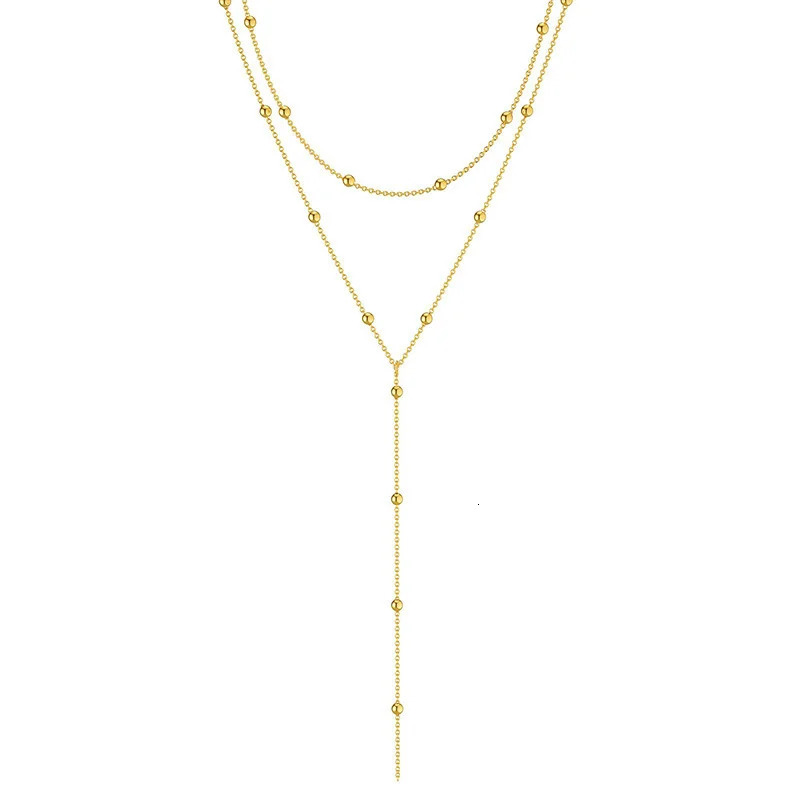 Gold Plated Lariat Necklace Womens Fashion Double Laryed Long Chain Pendant Gift 250325