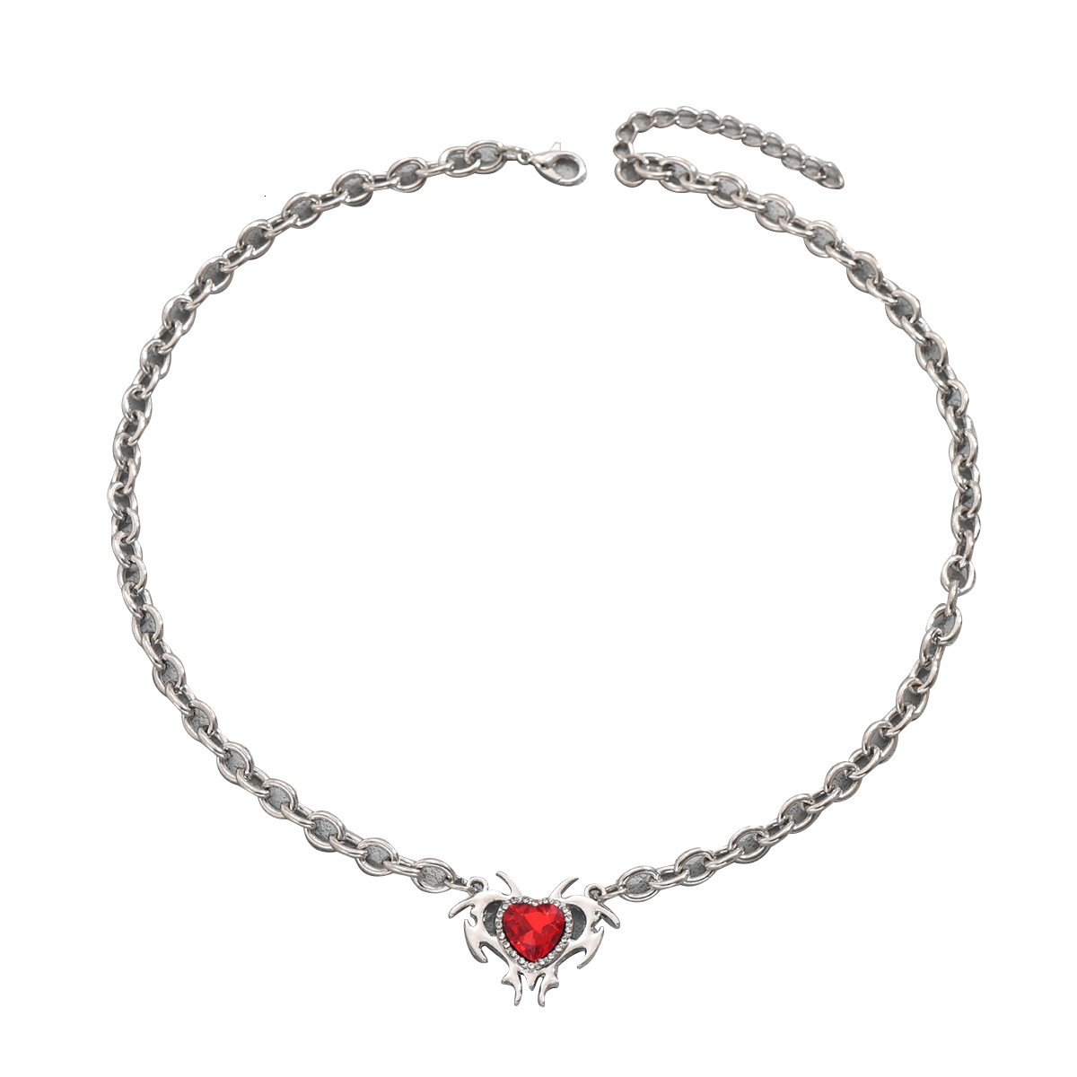 Geometric hip-hop style heart-shaped necklace for women versatile niche diamond studded design high-end clavicle chain necklace accessory