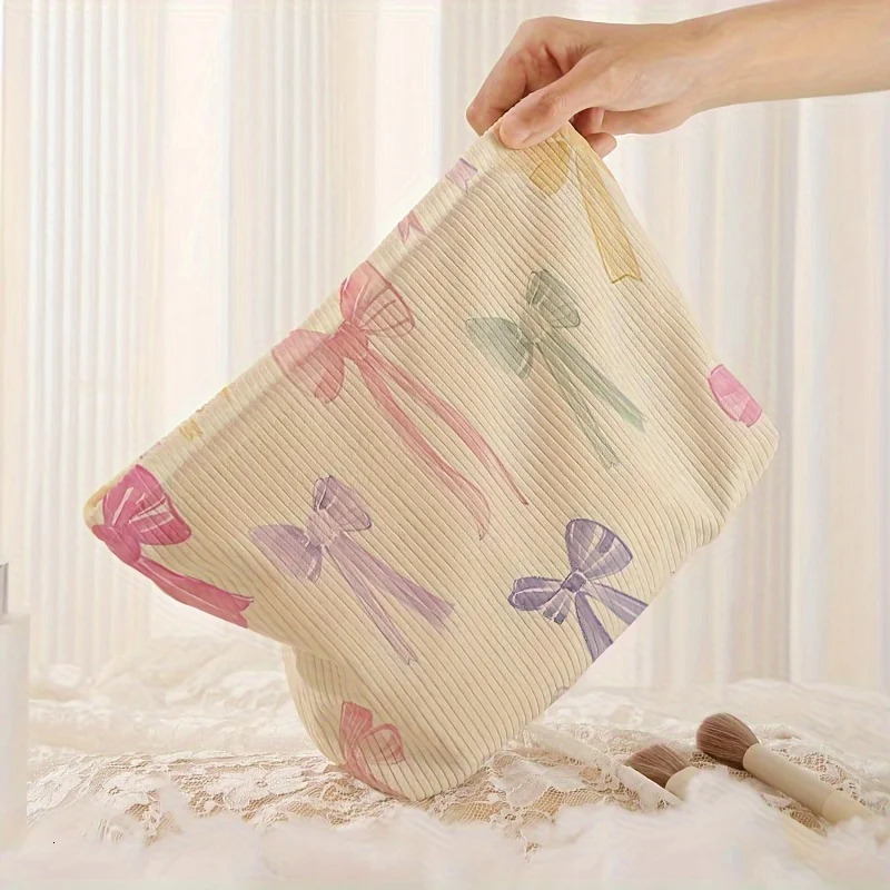The smallest butterfly pattern printed Corduroy zipper makeup bag lightweight and multifunctional cosmetic storage 250326