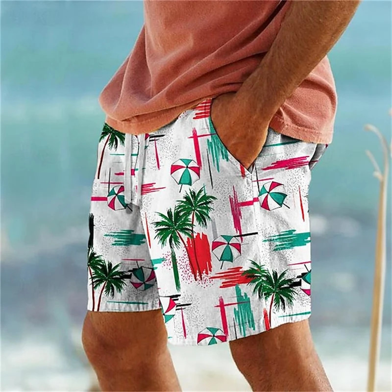 2024 Fashion Mens Shorts Palm Tree 3D Printed Summer Hawaiian Beach Swimsuit Large Casual Ice Men 250326