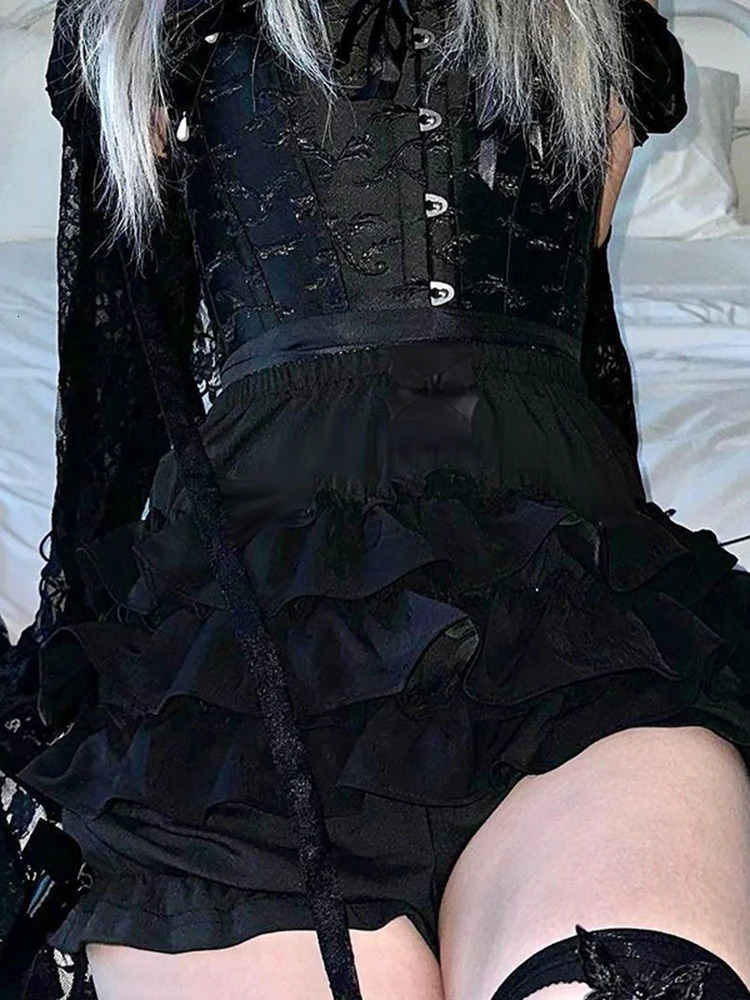 AltGoth Mall Goth week Shorts Aesthetics Y2k Egirl Cute Fairycore Grunge Lace Bow Patch High Waist 250321