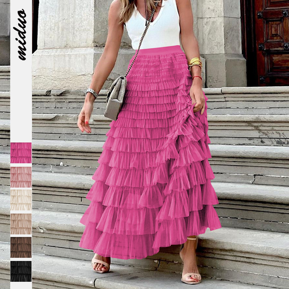 New French Long Elegant Autumn Temperament Solid Color High Waisted Mesh Cake Skirt Fluffy Half Skirt For Women