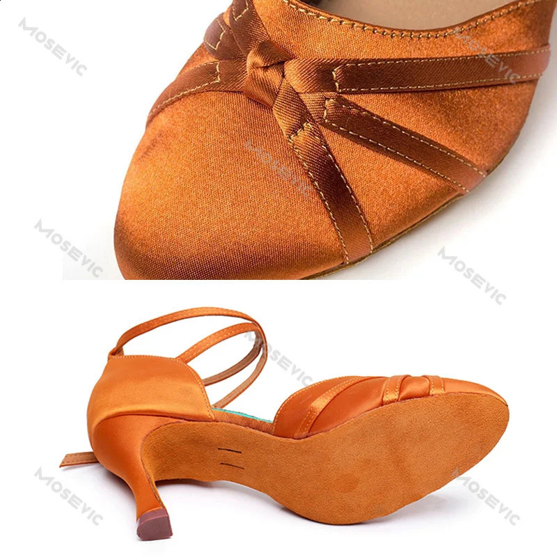 Silk Satin Latin Dance Shoes Tango Salsa Ballroom Dancing Shoes For Women Indoor Professional High Heels Dance Sneakers 5.5/7cm 250327