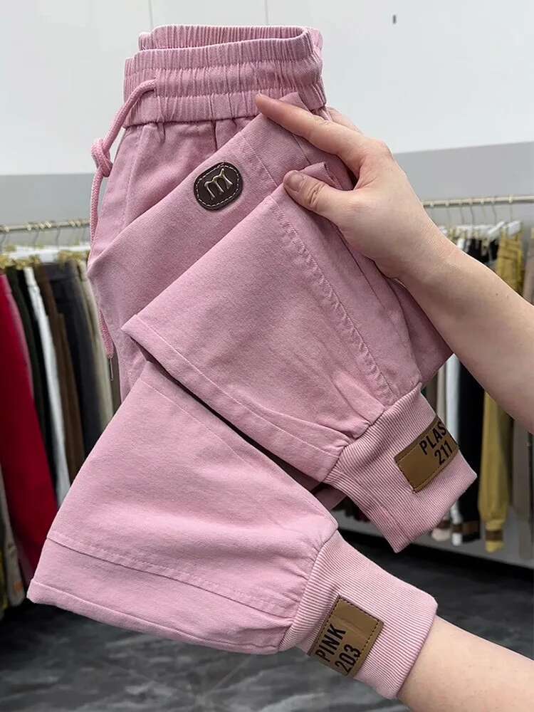Top Quality Autumn Spring Women 2024 New Cotton Jeans Elastic Waist Harem Pants Casual Sports Trousers Female