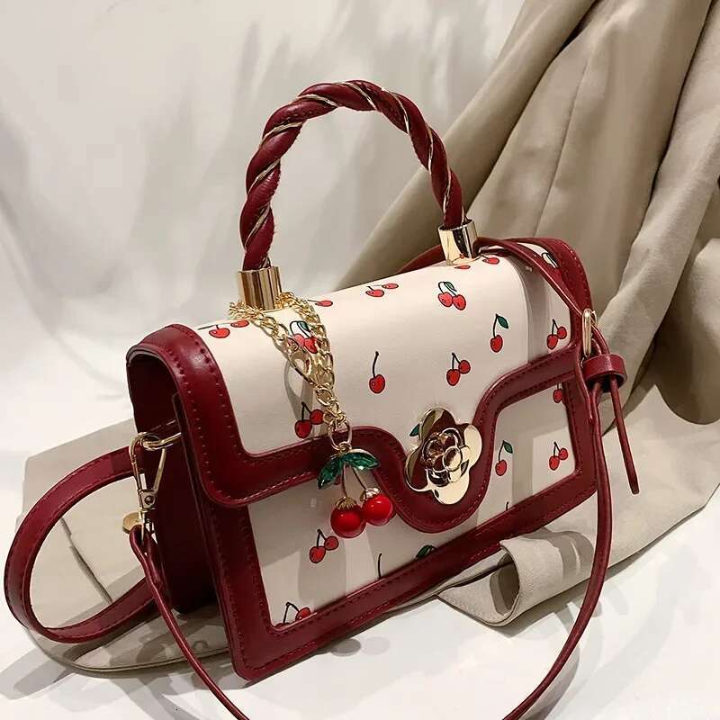 Sweet Cherry Square Chains Crossbody Bags For Woman Designer Brand New Female Black Green Yellow Handbag