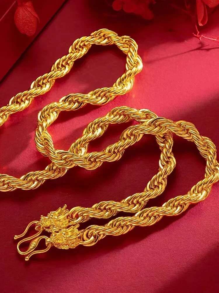Hemp rope style 18K gold necklace faucet twist chain AU750 necklace men 60 cm gift certificate
