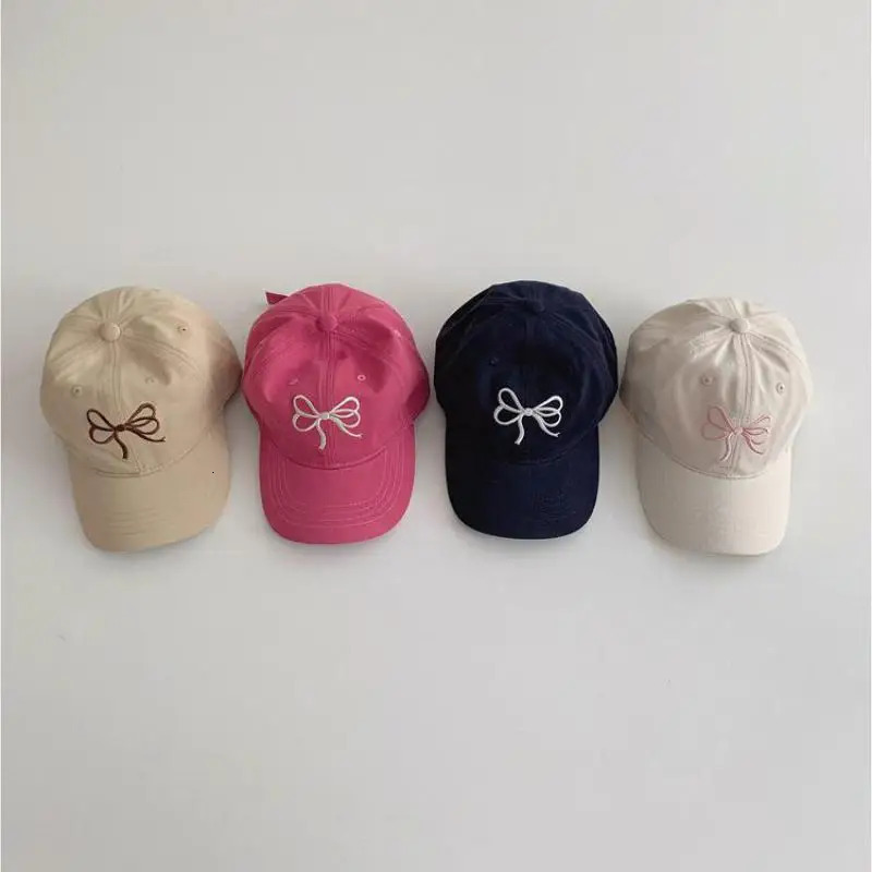 Children Embroidery Bow Peaked Cap Girl Baby Cotton Baseball Hat Kid Casual Cap Boy Outdoor Sunscreen Caps Toddler Fashion Hats 250326