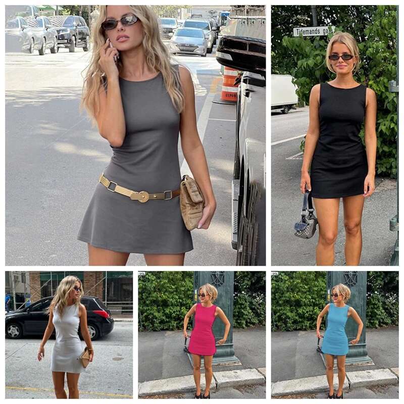 Slim Woman Knit Dress Sleeveless A-e Female O-Neck Seveless Mini Dresses Sheath 2025 Summer Clothing Streetwear Y2K Qtraf2411