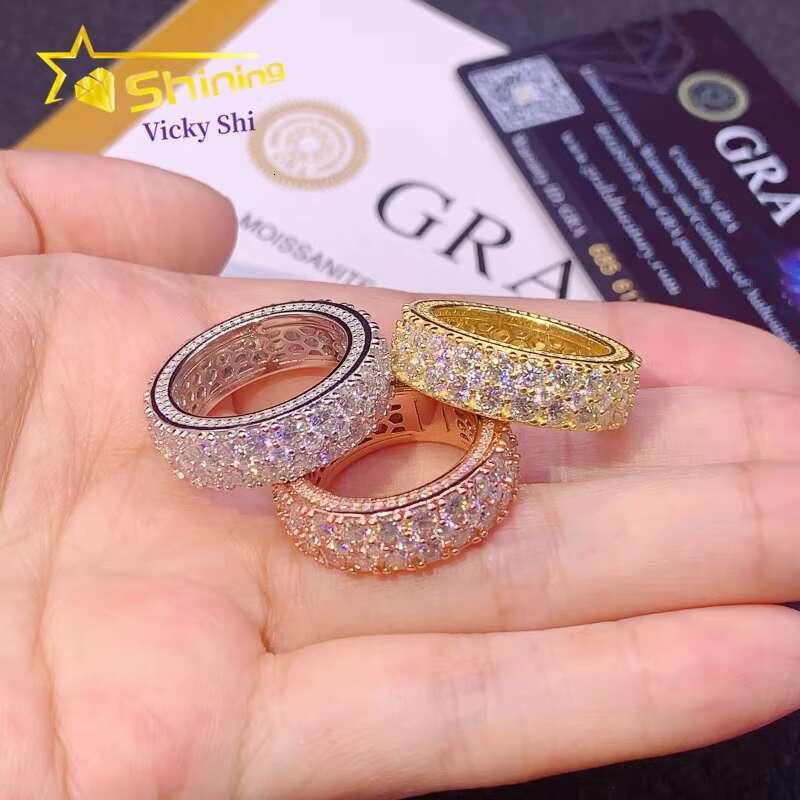 Wholesale Price Silver 925 Jewelry Ring Iced Out Two Rows VVS Moissanite Ring Men Hip Hop Rings GRA Certificated