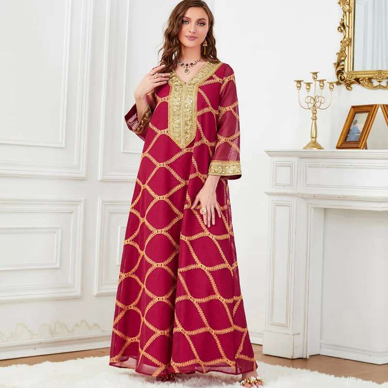 Dongdumaoyi Midden Oosten Arabische Dubai Damesmode Hot Selling Jurk Met Lange Mouwen W
