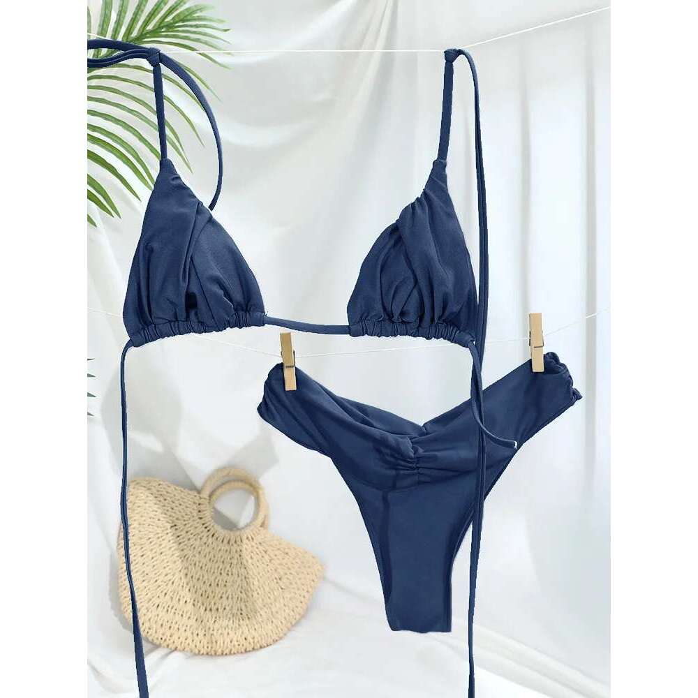 Bikini Sexy Folds Set Solid Micro Bikinis Women Swimsuit Female Triangle Swimwear Beach Wear Bathing Suit