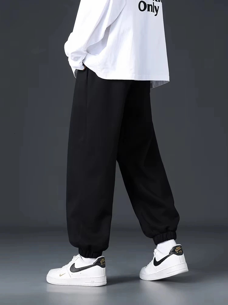 Large mens sports pants spring autumn casual bag jogging string with solid color shirt cotton loose Trouser 8XL 250327