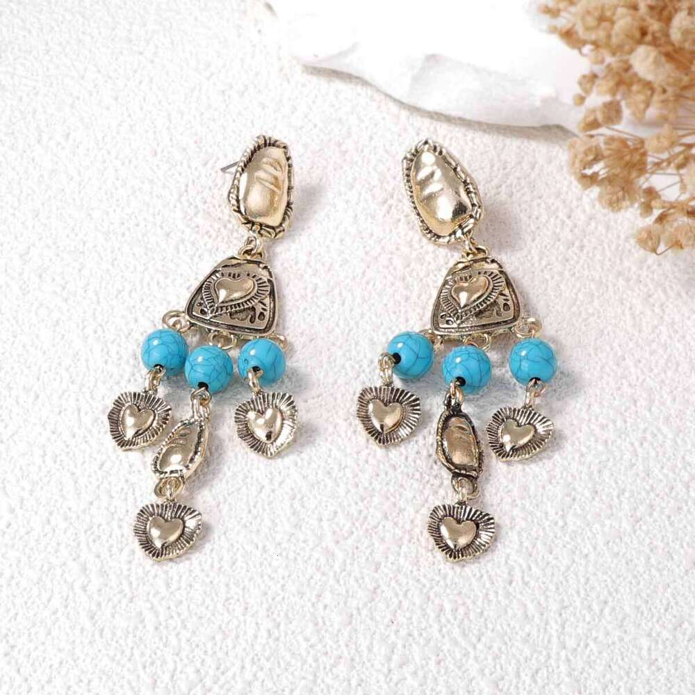 Vintage Western Style Antique 3D Relief Heart Fringe Earrings