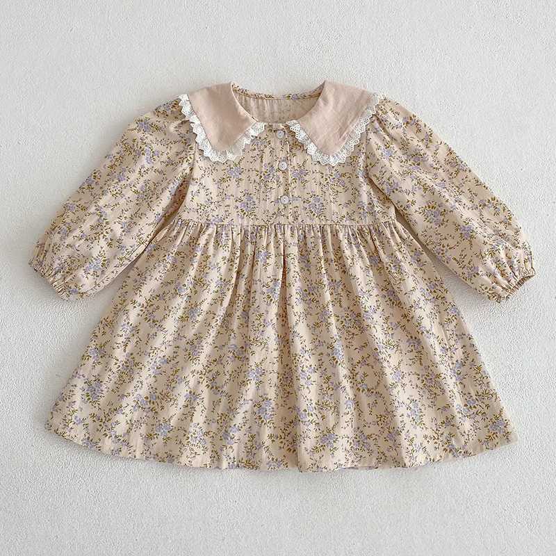Sweet Kids Baby Girls Long Sleeve Flower Printed Princess Dress Autumn Baby Girls Doll Collar Dress Childrens Dress W250326