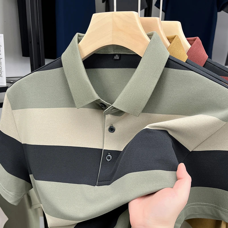 High quality trendy short sleeved mens polo shirt summer project ice silk breathable Korean casual collar Tshirt 250327
