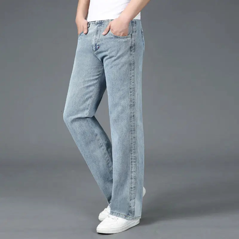 Autumn Vintage Casual Straight Jeans Mens Solid Button Zipper Pockets Patchwork Loose Korean Fashion Trend Wide Leg Pants 250317