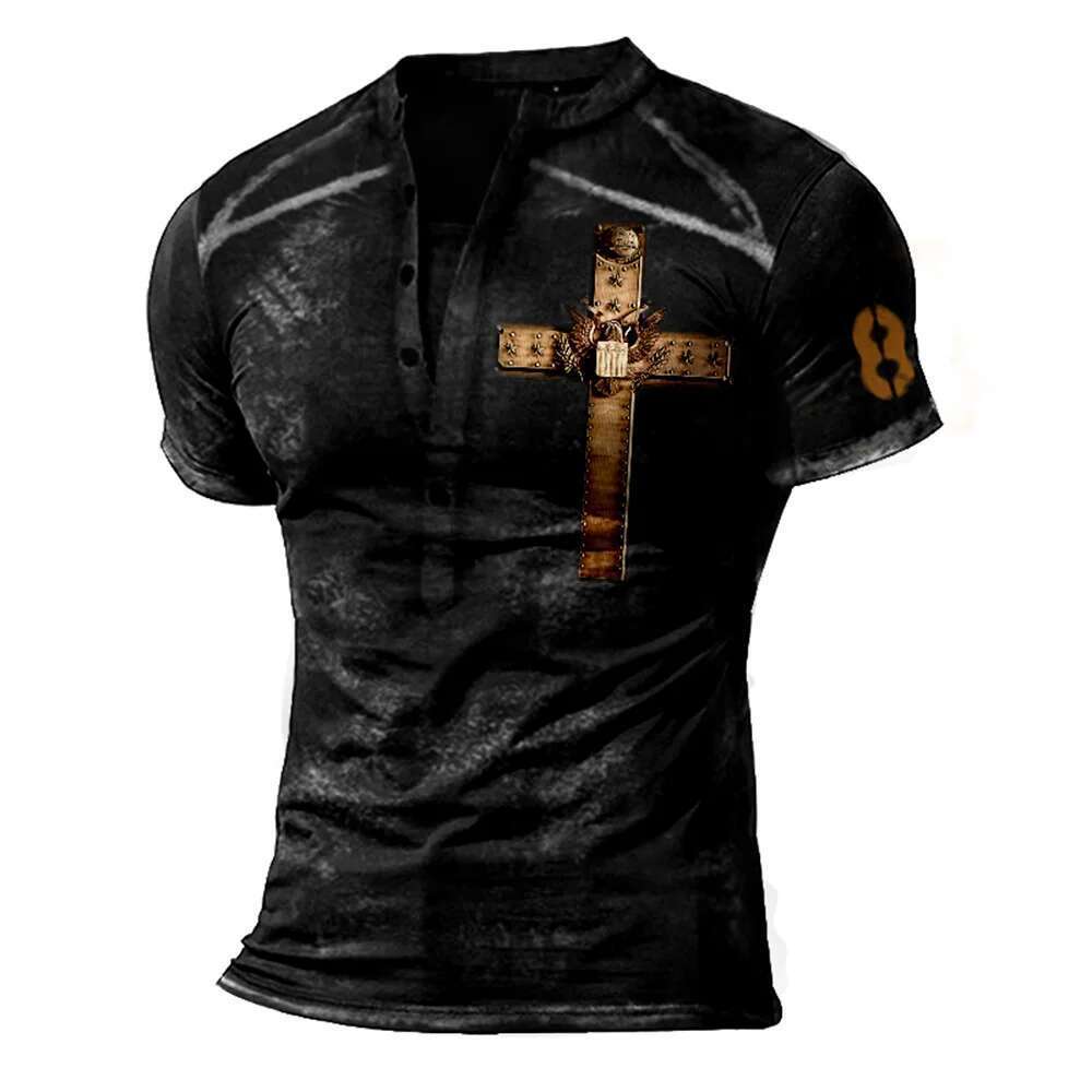 Men s summer short sleeved T shirt high definition printed retro D compass fashionable personality oversized street top round neck comfortable clothin
