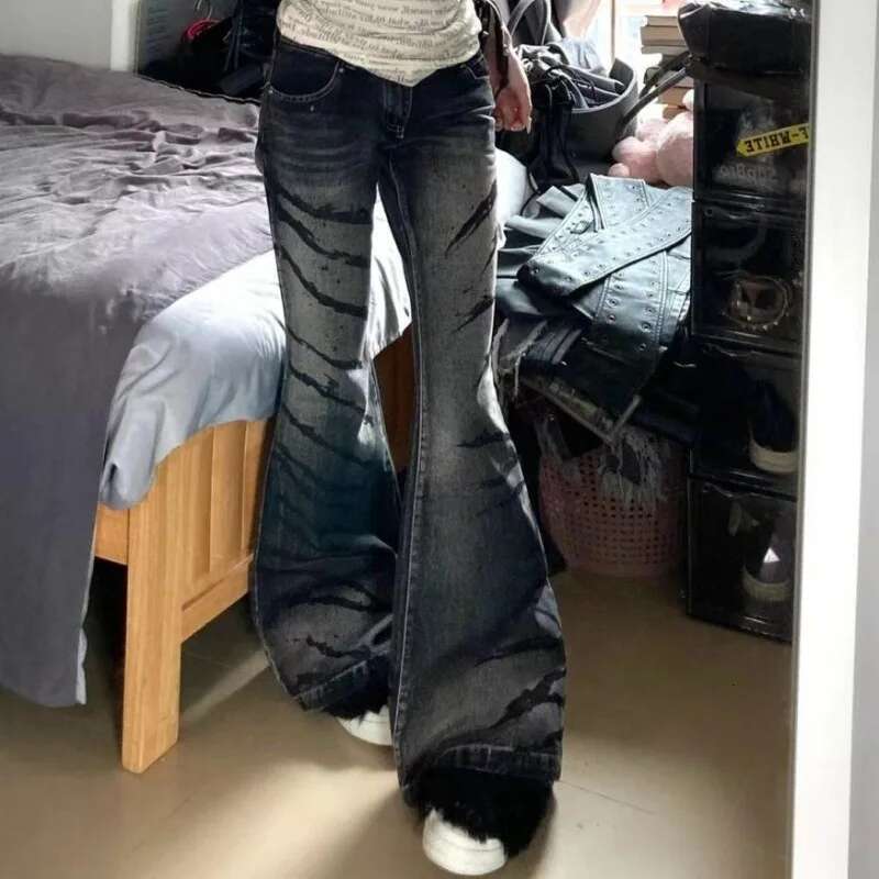 American Y2k High-Quality Washed Stripes Flared Jeans For Women Trendy Spicy Girl Slim Fit Drop Feeg Long Or Mop Pants