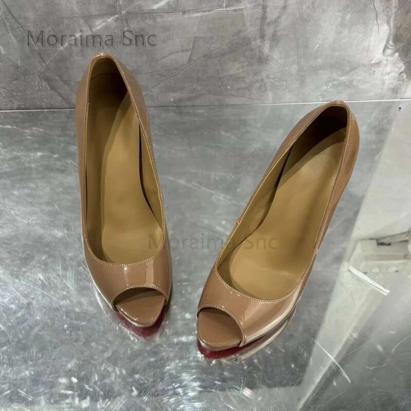Peep Toe Patent Leather Heeled Women's Platform Stiletto Pumps 10/12Cm High Heels Party Office Commuter Single Shoe Summer