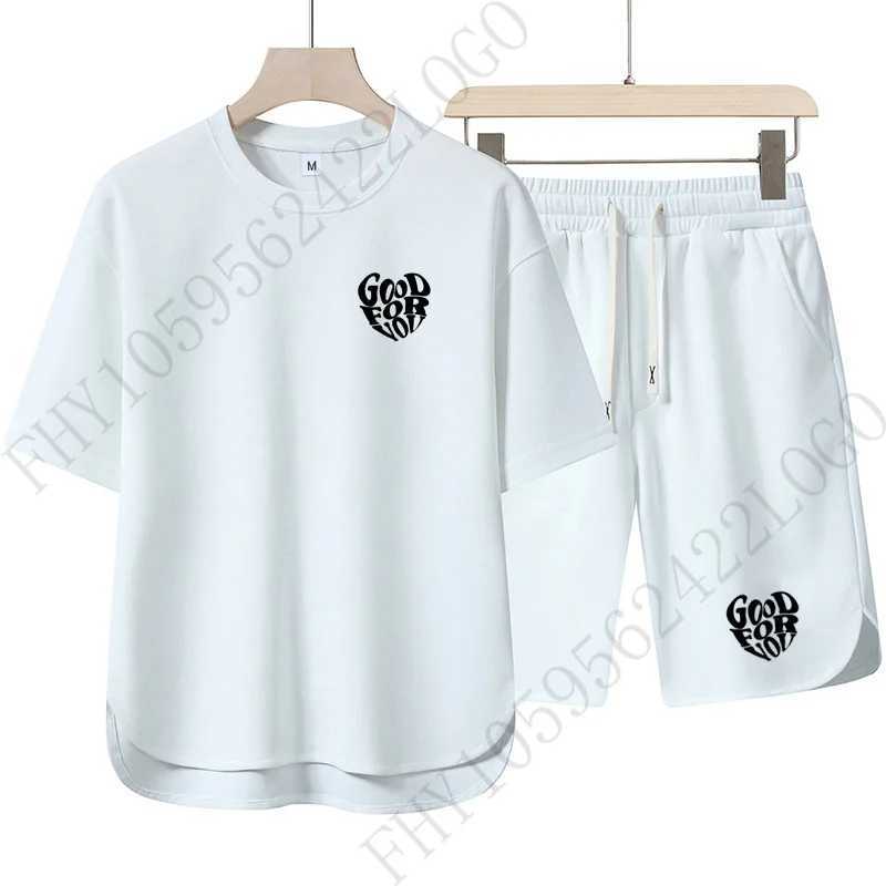 2025 mens summer fashion printed short sleeved T-shirt+shorts casual two-piece jogging fitness basketball setXJ250326