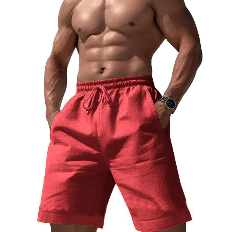 linen solid color jogging pants elastic waist shorts mens large lightweight summer basketball 250326
