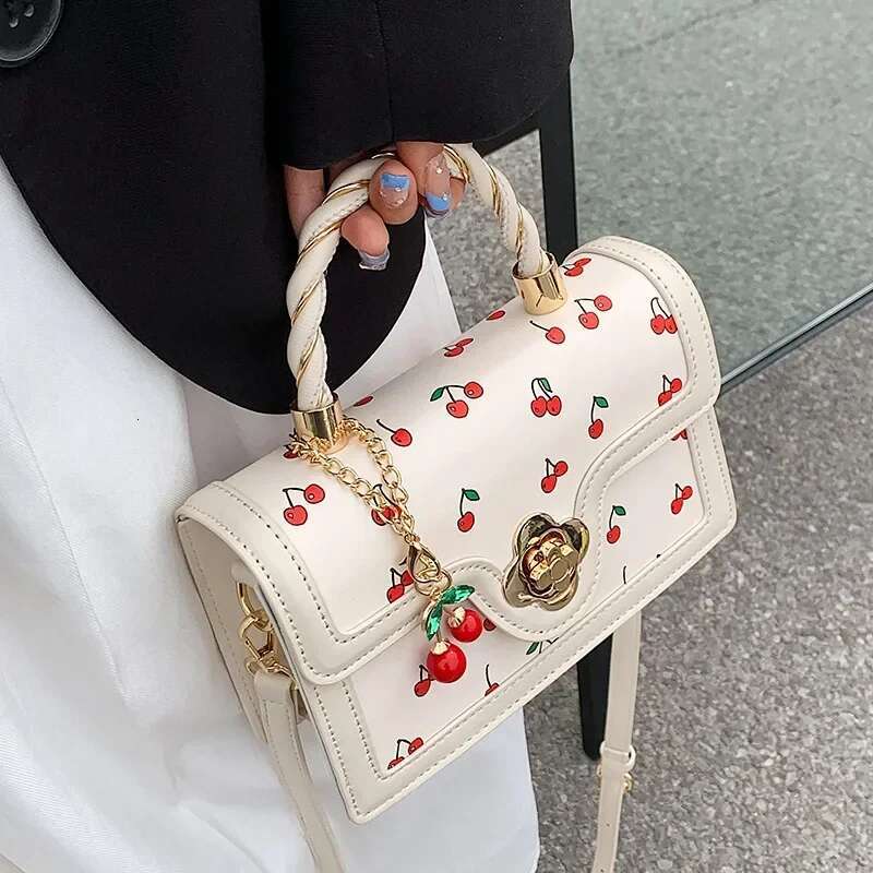 Sweet Cherry Square Chains Crossbody Bags For Woman Designer Brand New Female Black Green Yellow Handbag