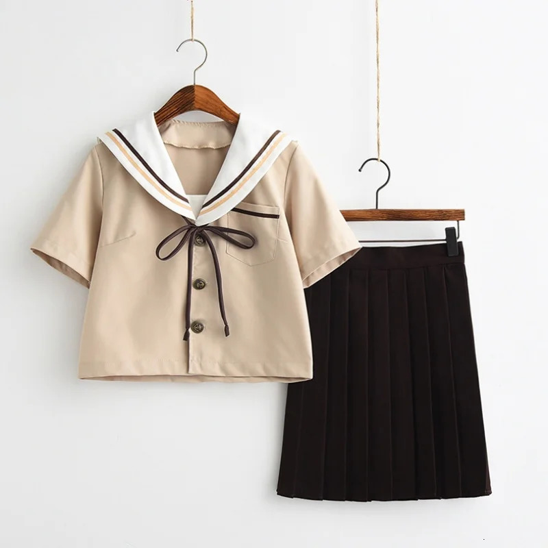 Girls High School Uniform Japanese JK Set Preparatory Style Sailor Short Top Folded ALine Skiing 5XL 250326