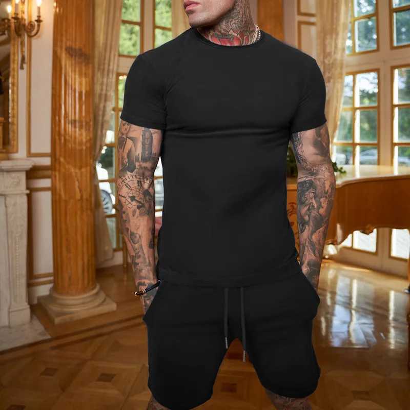 Summer mens two-piece set mens casual sportswear mens printed short sleeved set mens T-shirt+shorts fitness sportswearXJ250326