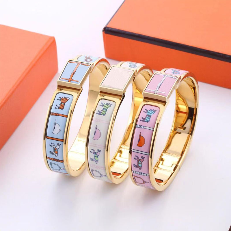 Classic Brand H Bracelet Luxury Enamel 12mm Cuff Bracelet Couple 18k Gold Bracelet Men's Charm Stainless Steel Designer Bracelet for Women