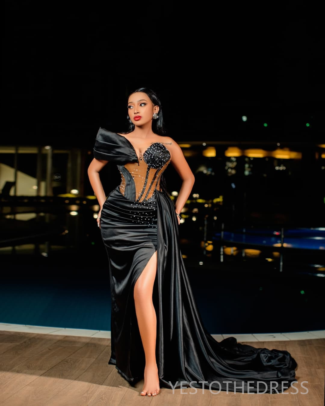 2025 Black Aso Ebi Prom Dress Mermaid Prom Dresses Formal Gowns Illusion Sheer Neck Side Split Beaded Lace Birthday Second Reception Gowns For African