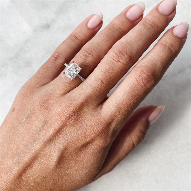 Jewelry 14K White Solid Real Gold Lab Diamond Engagement Ring 2.0 Carat Elongated Cushion E VS1 Wedding Half Pave Set Womens Wedding Ring