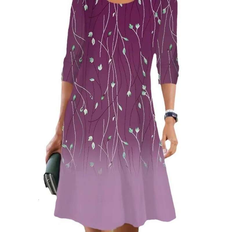Dongdumaoyi Herfst Winter Nieuwe Print Plus Size Lange Mouwen Ronde Hals Midi Damesmode Jurk A