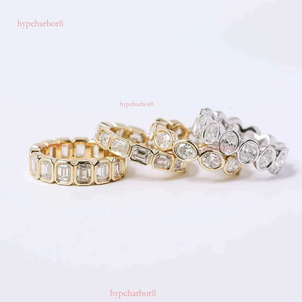 Luster Unique Wedding Eternity Band Sier 14k Gold Bezel Set 3x5mm Emerald Cut Moissanite Oval Ring for Women