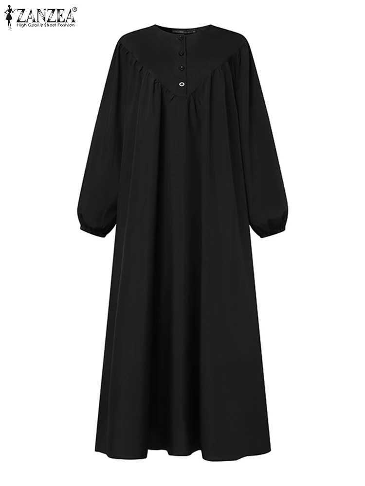 ZANZEA Solid Muslim Fashion Islamic Dress Womens Vintage Turkey Abaya Robe Long Slve Hijab O Neck Pleated Loose Ka 2025 X2505141