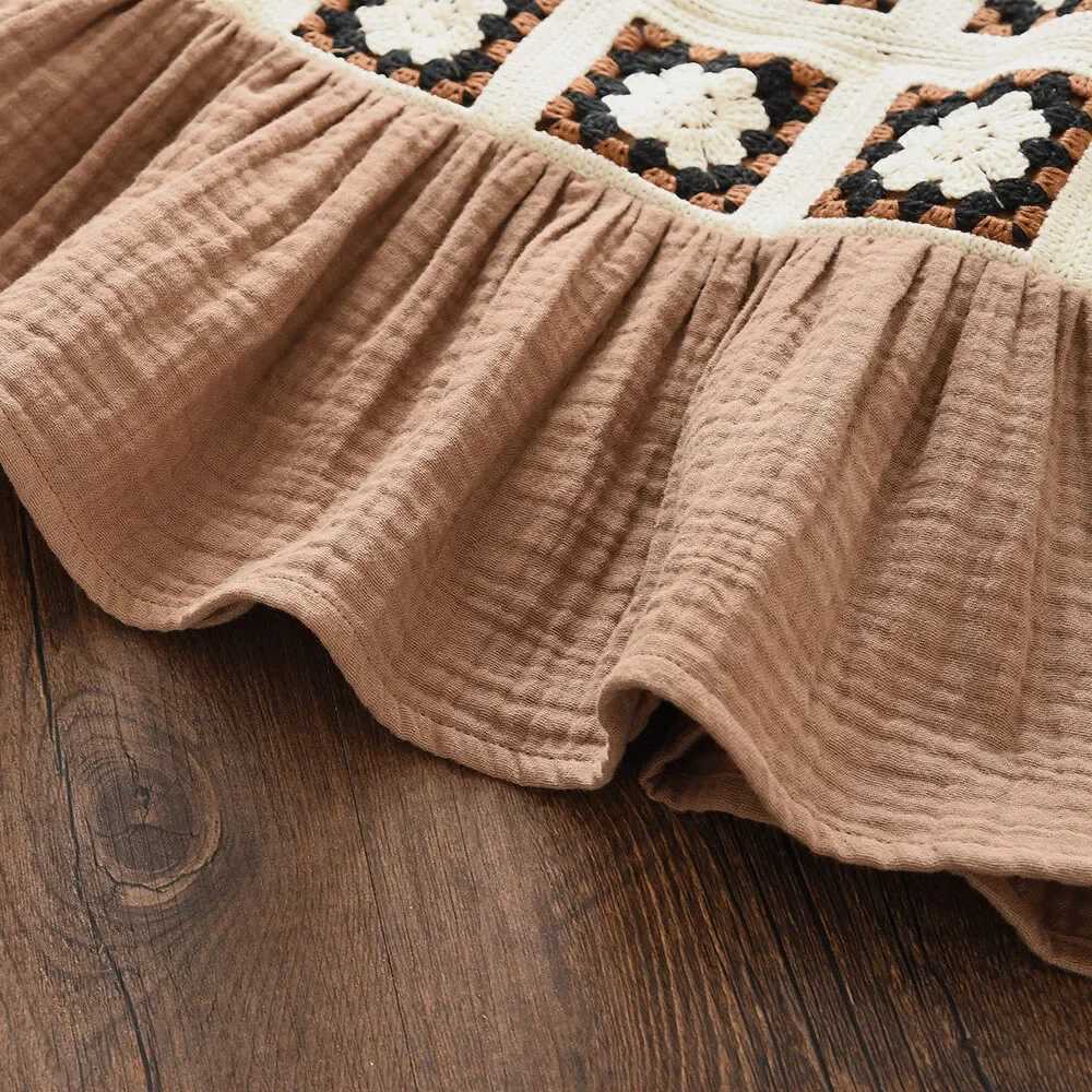 Bear Leader Girls Suit Summer Brown Retro Printed Flat Shoe Top+Beige Pants Sweet Two Piece Set 3-7 Years OldT250327