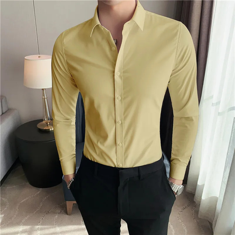 Large size S7XL highquality mens shirt 2024 autumn long sleeved solid business ultrathin social casual 250326