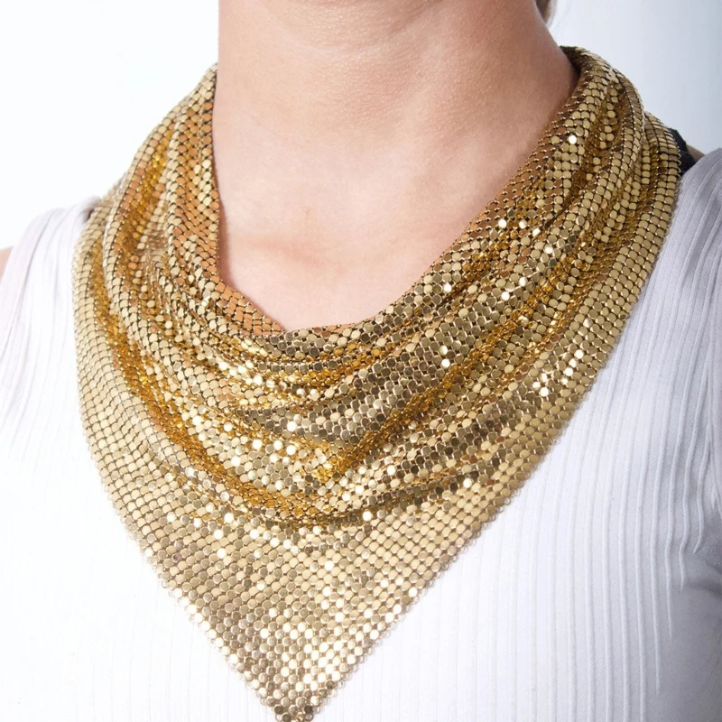 Fashion Shining Womens Nightclub Party Evening Dress Scarf Bright Gold Silver Retro Punk Triangle Scarf 250322