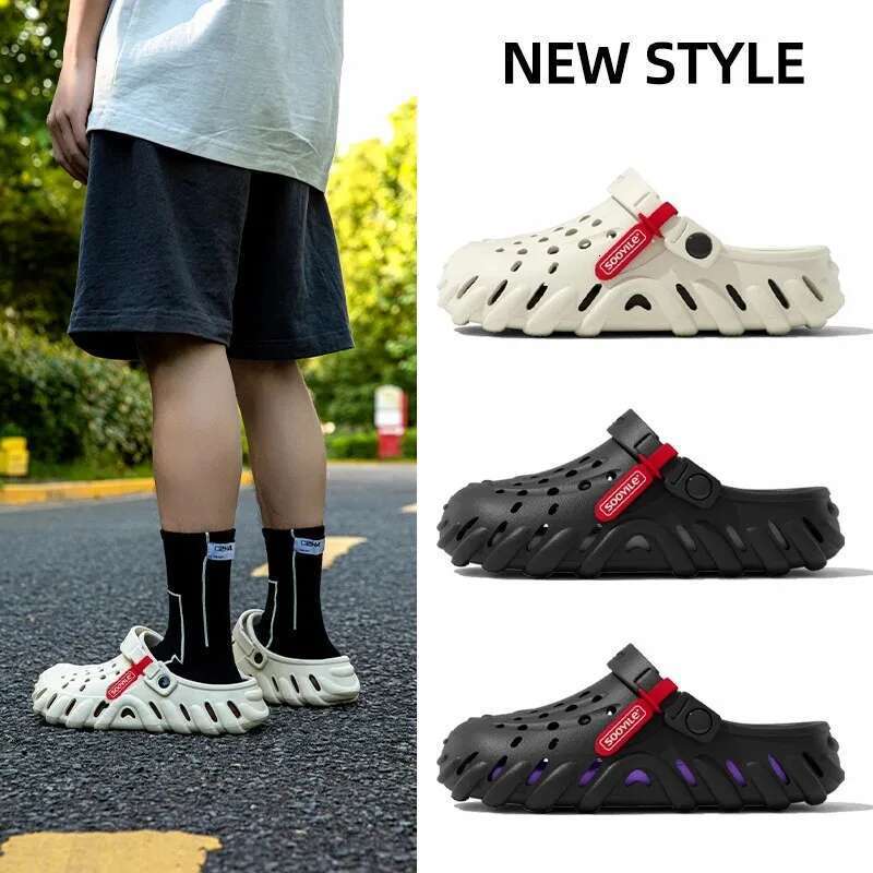 Men Fashion Platform Sandals Summer Comfy EVA Clogs Hollow Out Breathable Garden Shoes Man Thick Sole Non Slip Beach Slides