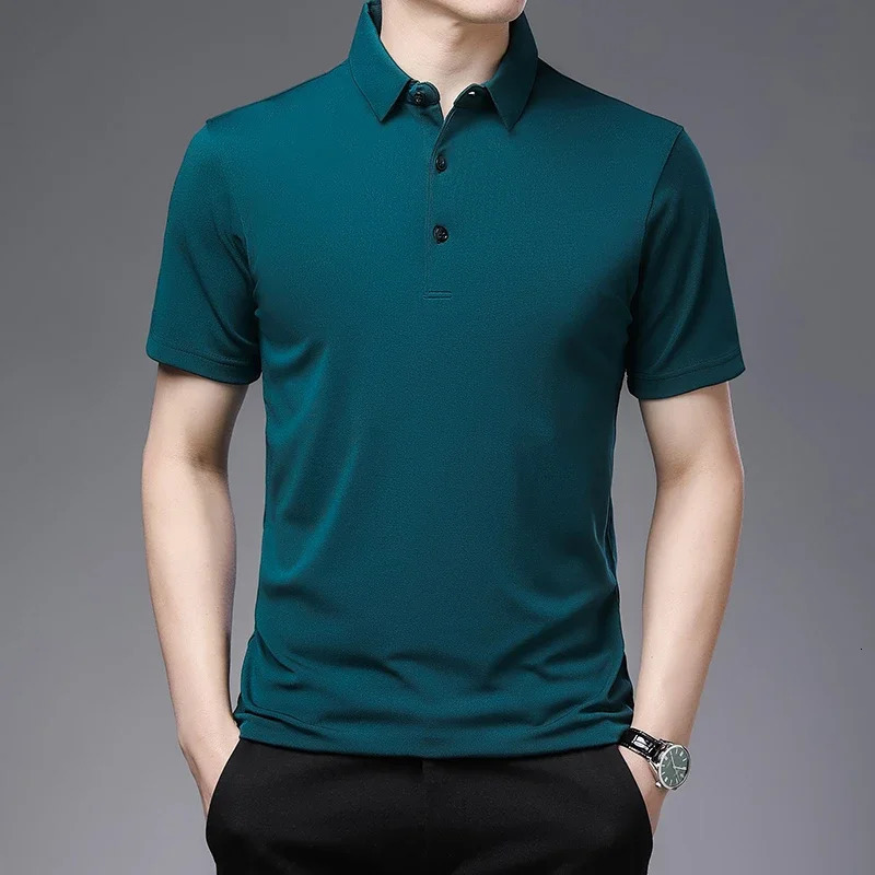 mens solid color business casual polo shirt summer fashion short sleeved comfortable breathable top 250327
