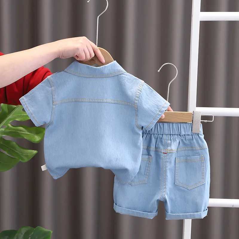 New summer boys clothing set childrens clothing fashionable solid shirt shorts 2PCS/set childrens casual clothing childrens track and field clothingT2