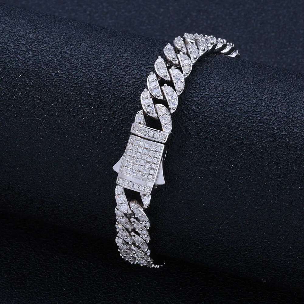 ESKEEM 9mm Hip Hop Jewelry 925 Silver Cuban Link Chain Bracelet Can Pass Diamond Test Moissanite Bracelet Fine Jewelry for Women